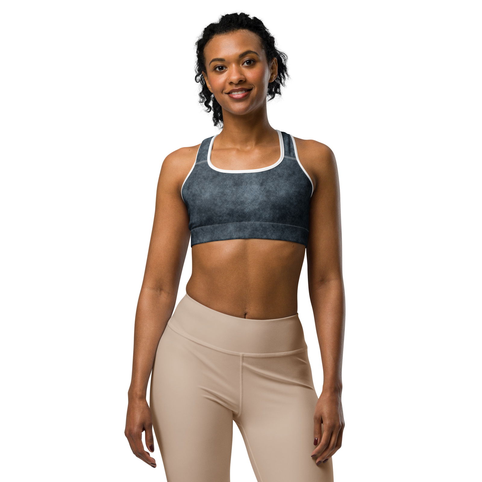 Morning Worship and Workout Denim Print Sports bra
